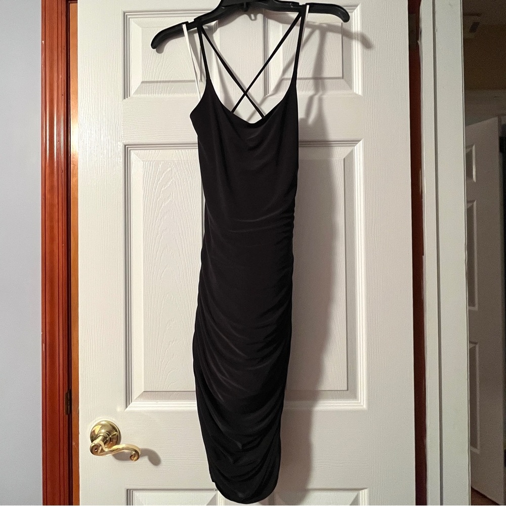 Black Strappy Cowl Neck Dress